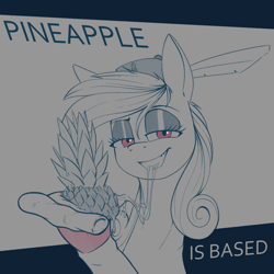 Size: 1100x1100 | Tagged: safe, artist:stray prey, oc, oc only, oc:pryeblue, pony, unicorn, based, pineapple pizza, solo