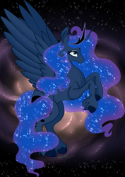 Size: 558x790 | Tagged: safe, artist:cakeshake22, princess luna, alicorn, pony, g4, cloven hooves, female, fetlock tuft, galaxy, mare, princess of the night, solo, space