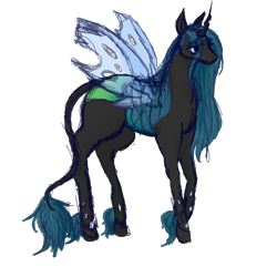 Size: 3000x3000 | Tagged: safe, artist:cakeshake22, queen chrysalis, changeling, changeling queen, g4, colored sketch, fetlock tuft, high res, leonine tail, simple background, sketch, solo, tail, transparent background