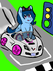 Size: 512x680 | Tagged: safe, artist:cavewolfphil, oc, oc only, pegasus, pony, car, cat ears, diaper, diaper fetish, female, fetish, grass, mare, non-baby in diaper, power wheel, race, race track, streetlight, traffic light