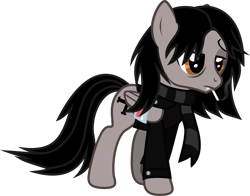 Size: 1392x1090 | Tagged: safe, artist:lightningbolt, derpibooru exclusive, pegasus, pony, g4, .svg available, bags under eyes, bandage, blood, broken wing, cigarette, clothes, fangs, folded wings, gerard way, jacket, leather, leather jacket, lidded eyes, male, my chemical romance, ponified, scarf, show accurate, simple background, smoking, solo, stallion, svg, transparent background, vector, walking, wings