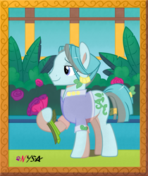 Size: 1591x1894 | Tagged: safe, artist:nyanysa, idw, aqua vine, earth pony, pony, g4, spoiler:comic58, flower, idw showified, male, picture frame, rose, solo, stallion