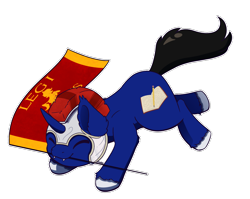 Size: 2763x2203 | Tagged: safe, artist:morrigun, oc, oc only, oc:night reader, pony, unicorn, fanfic:the centurion project, commission, cute, eyes closed, flag, helmet, high res, holding a flag, horn, jumping, male, mouth hold, signature, simple background, solo, stallion, transparent background, ych result