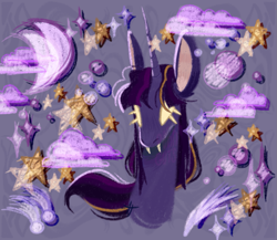 Size: 1153x1000 | Tagged: safe, artist:p0rk-guts, twilight sparkle, alicorn, pony, g4, cloud, comet, eyelashes, fangs, moon, solo, stars