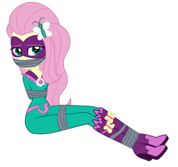 Size: 2099x1966 | Tagged: safe, artist:nie-martw-sie-o-mnie, fluttershy, saddle rager, human, equestria girls, g4, bondage, boots, bound and gagged, female, gag, high heel boots, power ponies, shoes, simple background, solo, tape, tape bondage, tape gag, tied up, transparent background