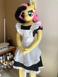 Size: 1783x2378 | Tagged: safe, artist:qtpony, fluttershy, anthro, g4, anthro plushie, clothes, fluttergoth, irl, maid, photo, plushie, solo