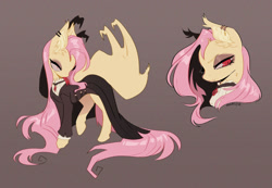 Size: 1431x991 | Tagged: safe, artist:morsyr, fluttershy, bat pony, pony, undead, vampire, vampony, g4, bat ponified, bat wings, brown background, bust, choker, clothes, duo, flutterbat, makeup, race swap, simple background, wings