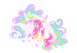 Size: 1280x884 | Tagged: safe, artist:webkinzworldz, fluttershy, princess celestia, alicorn, pegasus, pony, g4, antenna, antennae, colored hooves, duo, ear fluff, female, freckles, freckleshy, horn, hug, lesbian, long horn, looking at each other, looking at someone, ship:flutterlestia, shipping, simple background, sitting, transparent background, winghug, wings
