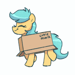 Size: 300x300 | Tagged: safe, artist:plunger, oc, oc only, oc:boxfilly, pegasus, pony, animated, box, cute, eyes closed, female, filly, foal, gif, ocbetes, pegasus oc, pony in a box, simple background, smiling, solo, trotting, white background