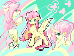 Size: 2160x1620 | Tagged: safe, artist:lendftcn, angel bunny, fluttershy, pegasus, pony, rabbit, g4, abstract background, animal, cuddling, female, mare, no pupils