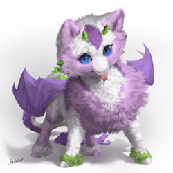 Size: 1919x1920 | Tagged: dead source, safe, artist:makkah, oc, oc only, oc:curly dainty, dracony, dragon, hybrid, cute, fluffy, forked tongue, horns, interspecies offspring, ocbetes, offspring, parent:rarity, parent:spike, parents:sparity, simple background, solo, tongue out, white background