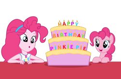 Size: 2300x1500 | Tagged: safe, artist:lightning_musicwave_safe, pinkie pie, earth pony, human, pony, equestria girls, g4, birthday, cake, clothes, cute, female, food, mare, self paradox, self ponidox, simple background, transparent background