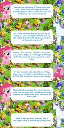 Size: 2048x4061 | Tagged: safe, gameloft, dyre, grackle, honeysuckle, pinkie pie, earth pony, flutter pony, human, pony, g1, g4, my little pony: magic princess, bow, clothes, costume, dialogue, dialogue box, disguise, english, event, female, mare, mobile game, speech bubble, tail, tail bow, text, wings