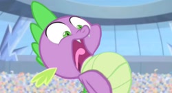 Size: 1732x934 | Tagged: safe, edit, edited screencap, screencap, spike, dragon, equestria games (episode), g4, inhaling, open mouth, puffed chest, solo