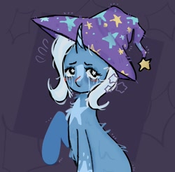 Size: 1704x1670 | Tagged: safe, artist:stanleyiffer, trixie, pony, unicorn, g4, bust, crying, hat, simple background, solo, starry eyes, the sad and depressive trixie, wingding eyes