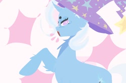 Size: 930x618 | Tagged: safe, artist:stanleyiffer, trixie, pony, unicorn, g4, fluffy, hat, open mouth, raised hoof, solo, starry eyes, wingding eyes