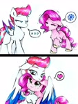 Size: 1965x2619 | Tagged: safe, artist:liaaqila, pipp petals, zipp storm, earth pony, pegasus, pony, g5, ..., adorapipp, adorazipp, chest fluff, cold, commission, commissioner:navelcolt, cute, duo, earth pony pipp, eyes closed, female, folded wings, heart, hug, mare, open mouth, race swap, royal sisters (g5), siblings, signature, simple background, sisters, smiling, traditional art, unshorn fetlocks, white background, winghug, wingless, wings