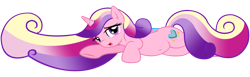 Size: 8000x2458 | Tagged: safe, artist:laszlvfx, princess cadance, pony, g4, absurd resolution, base used, belly, belly button, female, lidded eyes, long mane, looking at you, lying down, relaxing, round belly, simple background, solo, transparent background