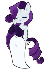 Size: 1596x2309 | Tagged: safe, artist:tysobro, rarity, unicorn, anthro, g4, clothes, curly hair, curly tail, dress, ears, ears up, eyebrows, eyelashes, eyes closed, eyeshadow, female, hand on face, hips, horn, lips, lipstick, long hair, long skirt, long sleeves, makeup, mouth, nostrils, pose, simple background, skirt, sleeveless, solo, tail, unicorn horn, waist, white background, wide hips