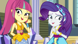 Size: 1280x718 | Tagged: safe, screencap, rarity, sour sweet, human, equestria girls, equestria girls specials, g4, my little pony equestria girls: dance magic, bare shoulders, sleeveless