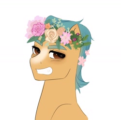 Size: 1616x1602 | Tagged: safe, artist:aztrial, hitch trailblazer, earth pony, pony, g5, floral head wreath, flower, simple background, white background, wrinkles