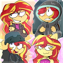 Size: 2000x2000 | Tagged: safe, artist:lyladestructs, sunset shimmer, human, equestria girls, g4, female, grin, high res, ponied up, smiling