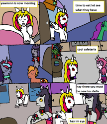 Size: 1273x1483 | Tagged: safe, artist:ask-luciavampire, oc, oc only, oc:aya nightlight, oc:layla cora, oc:raver ask, oc:stella violet, oc:vanny bloom, changeling, cyclops, gargoyle, pony, undead, vampire, vampony, werewolf, comic, frankenstein's monster, tumblr, tumblr:ask-the-society-night-pack