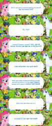 Size: 2048x4923 | Tagged: safe, gameloft, dyre, grackle, pinkie pie, earth pony, human, pony, g4, my little pony: magic princess, clothes, costume, dialogue, dialogue box, disguise, english, event, female, mare, mobile game, speech bubble, text