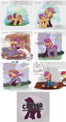 Size: 2202x4035 | Tagged: safe, artist:redheadfly, apple bloom, lightning dust, pipsqueak, scootaloo, earth pony, pony, tumblr:ask-adultscootaloo, g4, 2016, blowing whistle, clothes, coach scootaloo, older, older scootaloo, overalls, puffy cheeks, that pony sure does love whistles, whistle