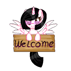 Size: 300x300 | Tagged: safe, artist:angellightyt, oc, oc only, alicorn, pony, alicorn oc, animated, eyelashes, gif, horn, sign, simple background, smiling, solo, spread wings, sunglasses, transparent background, wings