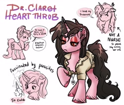 Size: 4096x3454 | Tagged: safe, artist:opalacorn, oc, oc only, oc:claret heartthrob, pony, unicorn, fanfic:iron hearts, chest fluff, commission, cross-popping veins, dialogue, doctor, ear piercing, earring, emanata, female, frown, horn, jewelry, lidded eyes, lip piercing, mare, necklace, piercing, simple background, solo, speech bubble, tweezers, unicorn oc, unshorn fetlocks, white background
