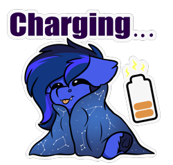 Size: 963x915 | Tagged: safe, artist:rokosmith26, oc, oc only, oc:guard cobalt flash, bat pony, pony, :p, battery, blanket, charging, chest fluff, commission, eyes closed, floppy ears, happy, prisoners of the moon, simple background, solo, tongue out, transparent background, ych result