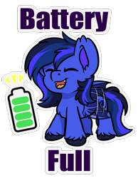 Size: 831x1069 | Tagged: safe, artist:rokosmith26, oc, oc:guard cobalt flash, bat pony, pony, battery, chest fluff, commission, eyes closed, floppy ears, happy, open mouth, simple background, social battery, solo, standing, transparent background, wings, ych result