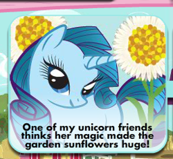 Size: 256x236 | Tagged: safe, screencap, pony, unicorn, g4, adventures in ponyville, blu-rarity, cropped, flower, not rarity, recolor, solo, text, unnamed character, unnamed pony