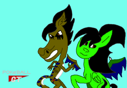 Size: 1080x750 | Tagged: safe, artist:elijahzx360, oc, oc only, dragon, pony, blue background, cyan background, duo, simple background