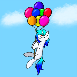 Size: 619x619 | Tagged: safe, artist:cotarsis, oc, oc only, oc:aurora ise, pony, unicorn, balloon, blank flank, floating, old art, sky, solo