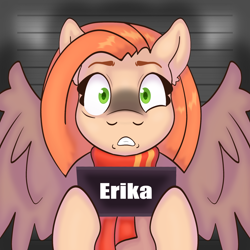 Size: 1920x1920 | Tagged: safe, artist:erichkaofficial, oc, oc only, oc:erika, pegasus, pony, barbie, barbie (film), barbie mugshot meme, meme, mugshot, solo