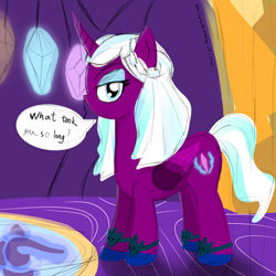 Size: 2048x2048 | Tagged: safe, artist:knife smile, opaline arcana, alicorn, pony, g5, bedroom eyes, high res, looking at you, opaline's dark castle, speech bubble, thaumcraft