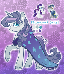 Size: 1805x2109 | Tagged: safe, artist:thegrinningreaper09, rarity, oc, oc:diamond swirl, pony, unicorn, g4, clothes, dress, female, fusion, fusion:rarity, fusion:star swirl the bearded, mare