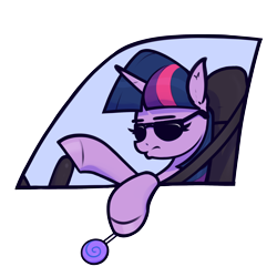 Size: 2200x2200 | Tagged: safe, artist:aquaticvibes, twilight sparkle, pony, g4, candy, car, food, high res, lollipop, simple background, solo, sunglasses, transparent background