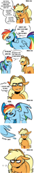 Size: 1640x8231 | Tagged: safe, artist:lrusu, applejack, rainbow dash, earth pony, pegasus, pony, g4, angst, comic, construction lines, dialogue, duo, eye clipping through hair, female, floppy ears, lesbian, ship:appledash, shipping, simple background, spread wings, white background, wings