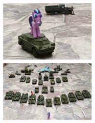 Size: 4295x5531 | Tagged: safe, artist:dingopatagonico, starlight glimmer, pony, unicorn, g4, 30n6e2, bmp, btr-50, btr-60, helicopter, mi-24, missile launcher, photo, radar, russia, s5 starlight, solo, soviet union, stalin glimmer, sukhoi su-35, t-34, t-54, t-55, t-62, t-72, t-80, tank (vehicle), this will end in communism, toy, truck, z (military symbol), zsu-57-2
