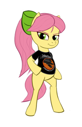 Size: 1890x2910 | Tagged: safe, artist:calmbreezes, posey bloom, earth pony, pony, g5, bipedal, clothes, heavy metal, judas priest, metalhead, shirt, solo, t-shirt