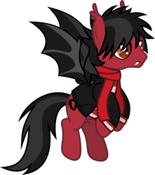 Size: 1272x1441 | Tagged: safe, artist:lightningbolt, derpibooru exclusive, bat pony, pony, g4, .svg available, bat wings, clothes, ear fluff, emo, eyeliner, fall out boy, fangs, flying, frown, hair over one eye, hoodie, lidded eyes, long sleeves, makeup, male, messy mane, messy tail, pete wentz, ponified, scarf, shirt, show accurate, simple background, slit pupils, solo, spread wings, stallion, svg, tail, transparent background, undershirt, vector, wings