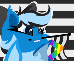 Size: 1800x1500 | Tagged: safe, artist:starcasteclipse, oc, oc only, oc:starcast, bat pony, pony, bat pony oc, commission, cute, cute little fangs, eyes open, fangs, flag, pride month, solo, straight ally flag, ych result