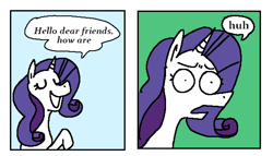 Size: 1794x1023 | Tagged: safe, artist:punkittdev, rarity, pony, unicorn, comic, dialogue, eyes closed, female, looking at you, mare, open mouth, open smile, smiling, solo