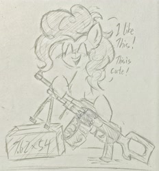 Size: 2920x3148 | Tagged: safe, artist:rony, pinkie pie, g4, gun, high res, pkm, solo, traditional art, weapon, wtf