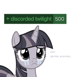 Size: 3772x3772 | Tagged: safe, artist:wardex101, twilight sparkle, alicorn, pony, g4, uprooted, crying, crylight sparkle, discorded, discorded twilight, female, folded wings, frown, high res, mare, milestone, sad, simple background, solo, text, transparent background, twilight sparkle (alicorn), twilight tragedy, wings