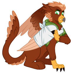 Size: 1282x1293 | Tagged: safe, artist:artistcoolpony, oc, oc only, oc:pavlos, griffon, annoyed, bandage, broken bone, broken wing, cast, claws, clothes, colored wings, eared griffon, griffon oc, hoodie, injured, one wing out, pain, simple background, sling, solo, transparent background, uncomfortable, wings