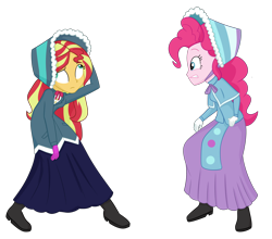 Size: 2500x2197 | Tagged: safe, artist:nie-martw-sie-o-mnie, pinkie pie, sunset shimmer, human, equestria girls, g4, clothes, derp, duo, female, high res, long skirt, simple background, skirt, transparent background, victorian, victorian dress